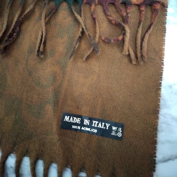 Multicolor Knit Tuscan Print Fringes Soft Shawl Scarf Made in Italy - Picture 5 of 8